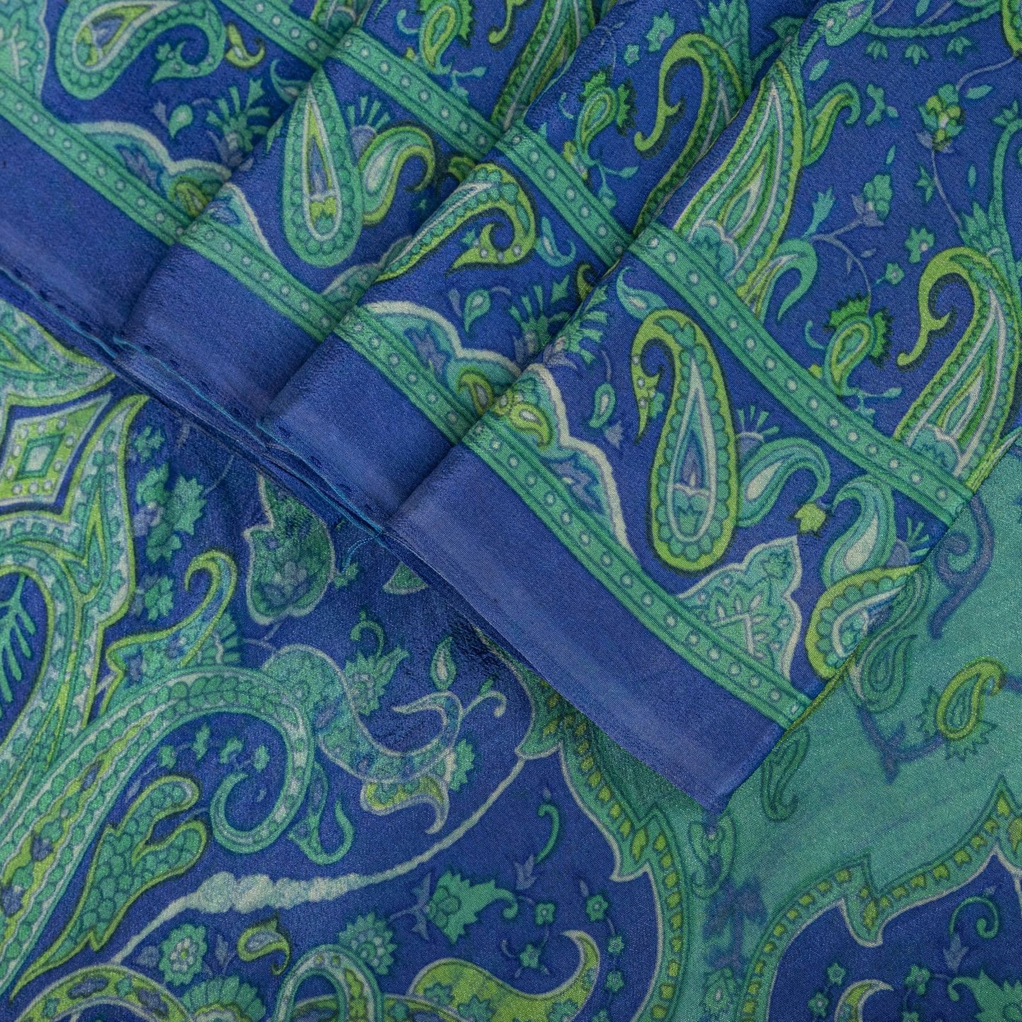 Sanskriti Vintage Saree Blue Pure Crepe Paisley Print Sari 6Yard Craft Fabric