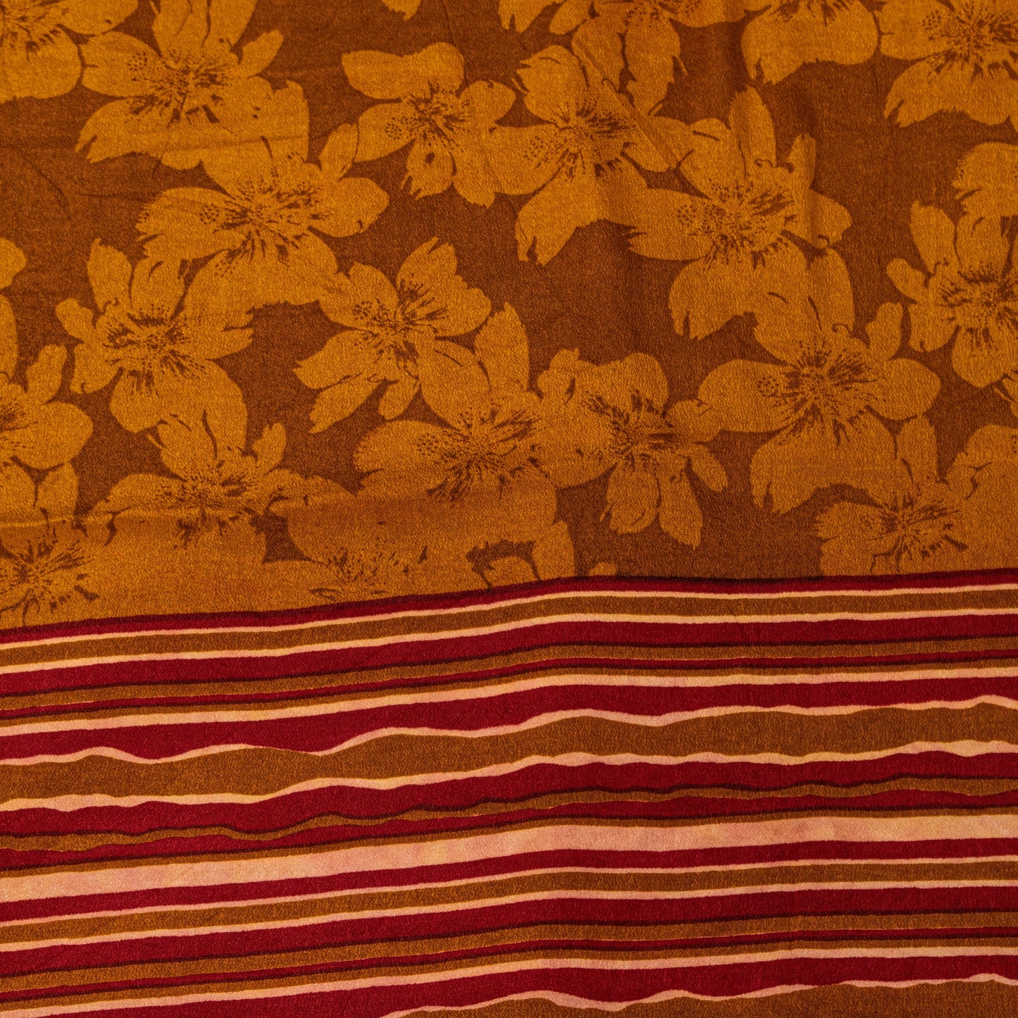 Sanskriti Vintage Brown Sari Soft Pure Crepe Silk Floral Print Saree 5.5Yd Craft