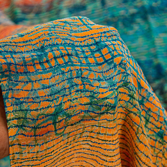 Sanskriti Vintage Multicolor Sari Soft Pure Crepe Silk Floral Print Saree 5.5YD