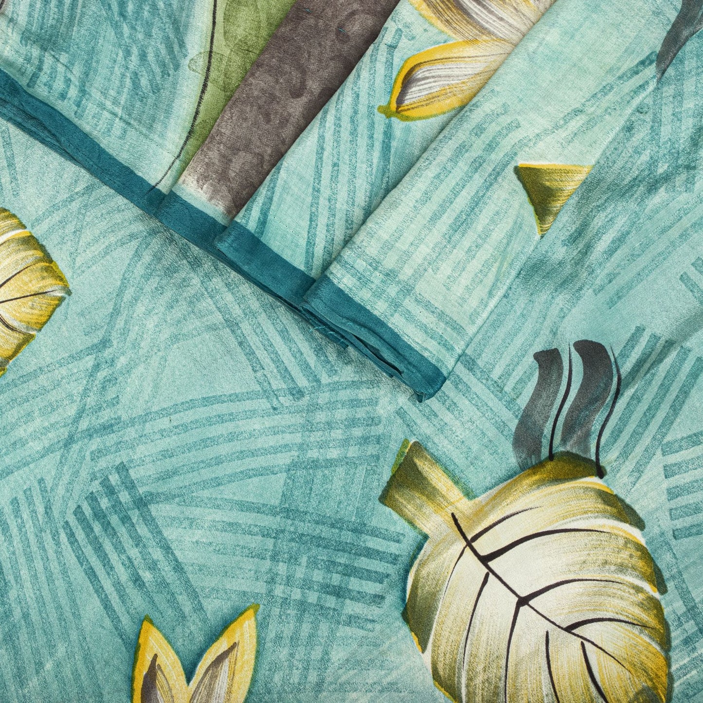 Sanskriti Vintage Saree Blue 100% Pure Crepe Floral Print Sari 5.5+Yard Fabric