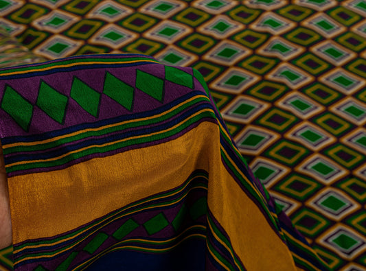 Sanskriti Vintage Soft Multicolor Pure Crepe Sari Geometric iPrint Saree 5.5Yd