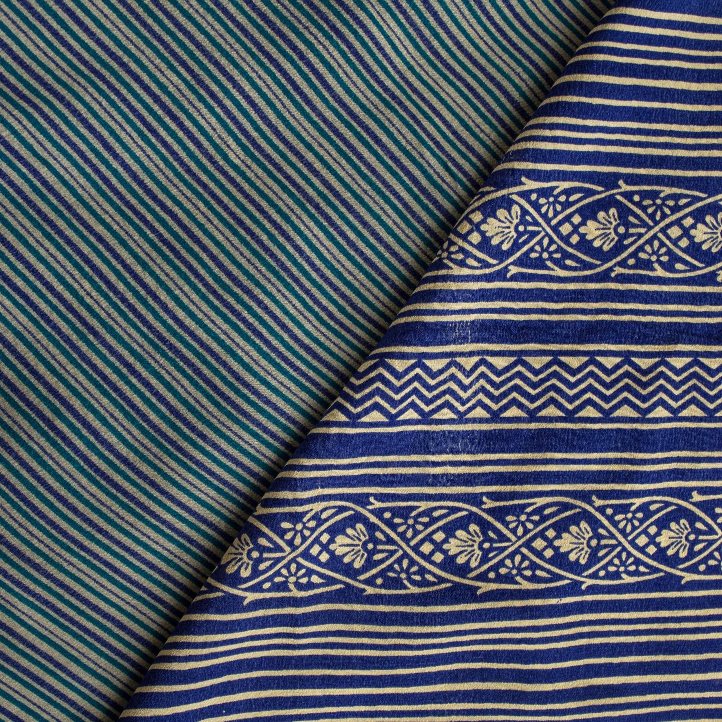Sanskriti Vintage Blue Soft Pure Crepe Silk Sari Geometric Printed Saree 5.5Yd
