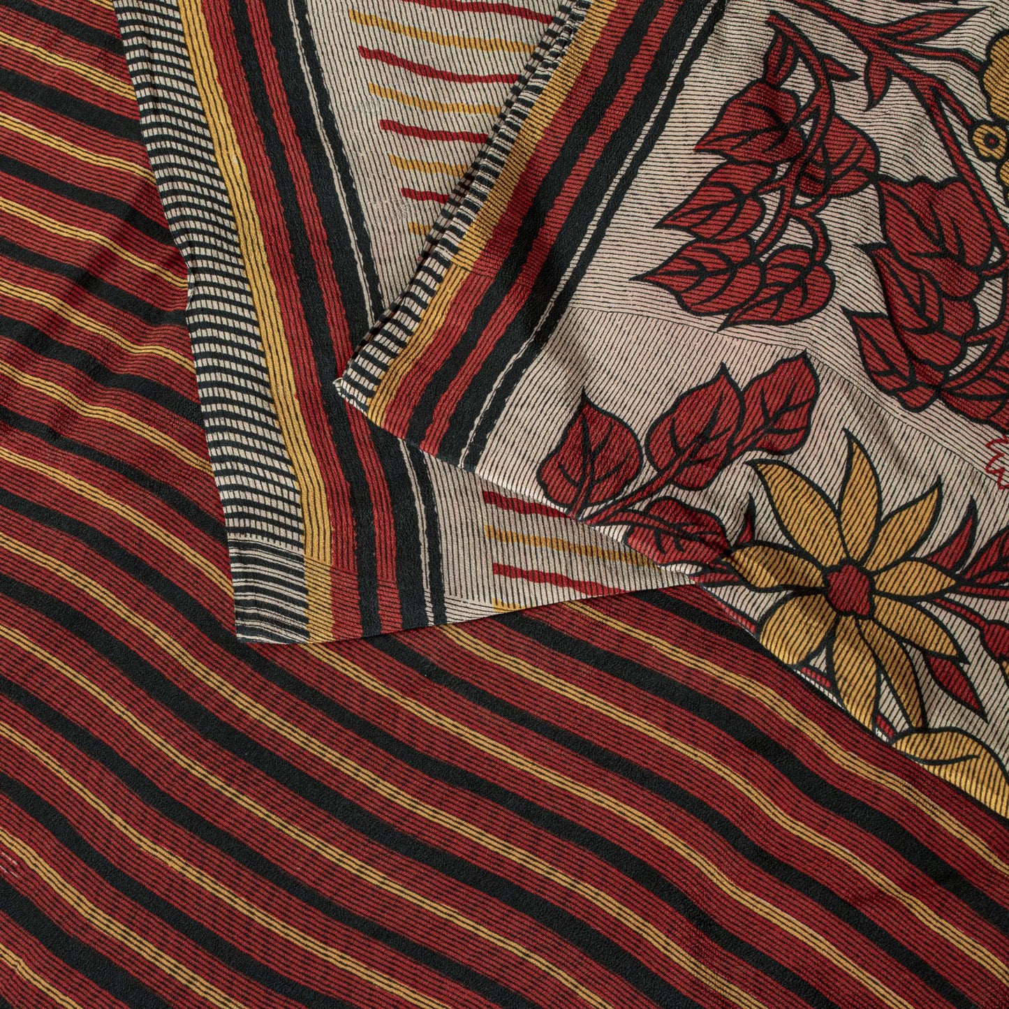 Sanskriti Vintage Beige Soft Pure Crepe SilkSari Floral Print Saree 5.5Yd Fabric