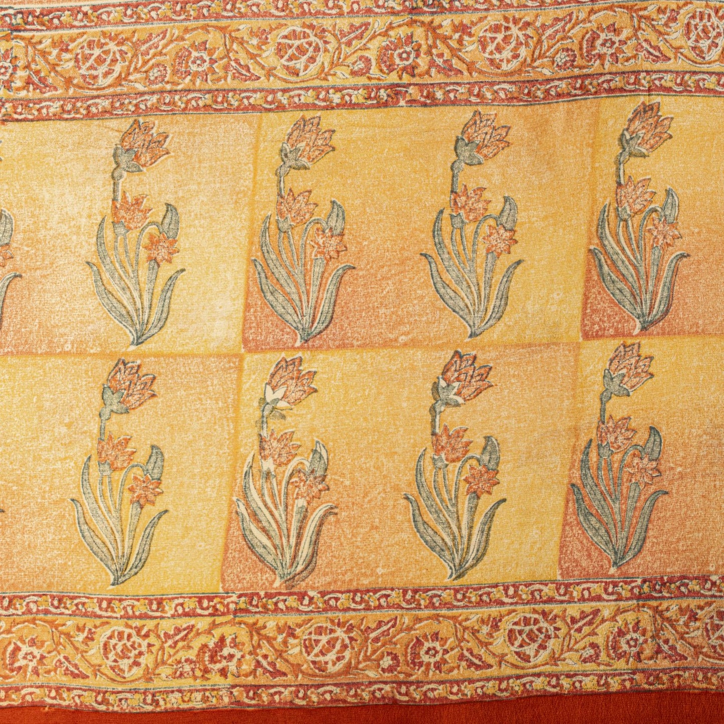 Sanskriti Vintage Saree Peach Pure Crepe Floral Block Print Sari 5.5+Yd Fabric