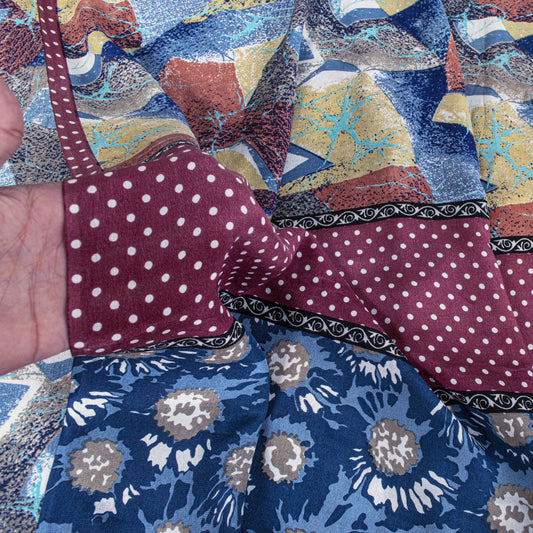 Sanskriti Vintage Saree Multicolor Pure Crepe Silk Abstract Printed Sari 5.5+Yd