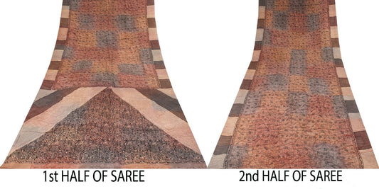 Sanskriti Vintage Saree Multicolor Pure Crepe Abstract Print Sari 5.5+Yd Fabric