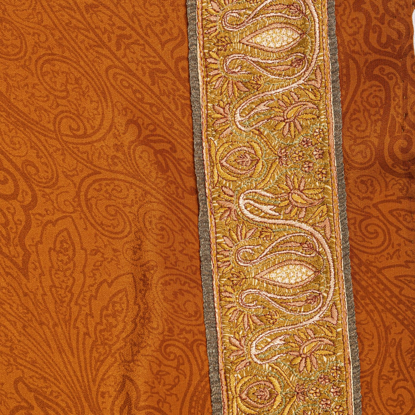 Sanskriti Vintage Saree Orange Pure Crepe Hand Embroidered Suzani-Printed Sari