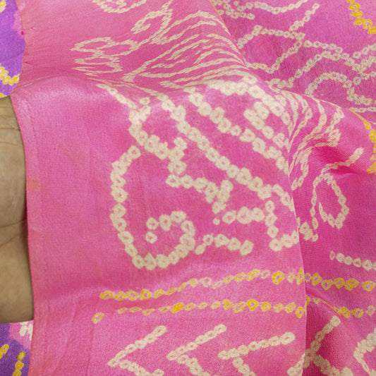 Sanskriti Vintage Saree Purple Pure Crepe Floral Bandhani Work Sari 5+Yd Fabric