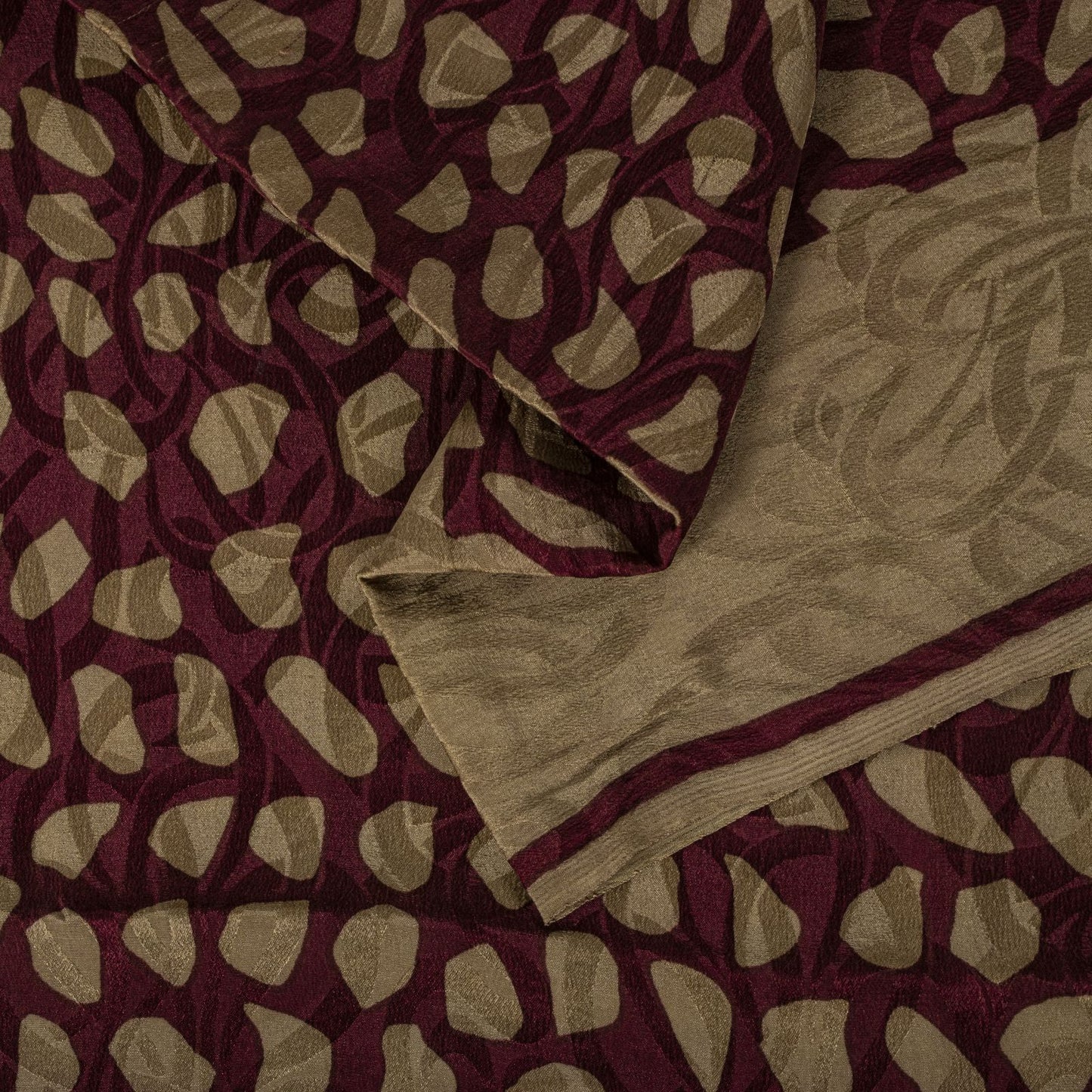 Sanskriti Vintage Saree Wine Pure Crepe Floral Printed-Self Sari 5.5+Yd Fabric