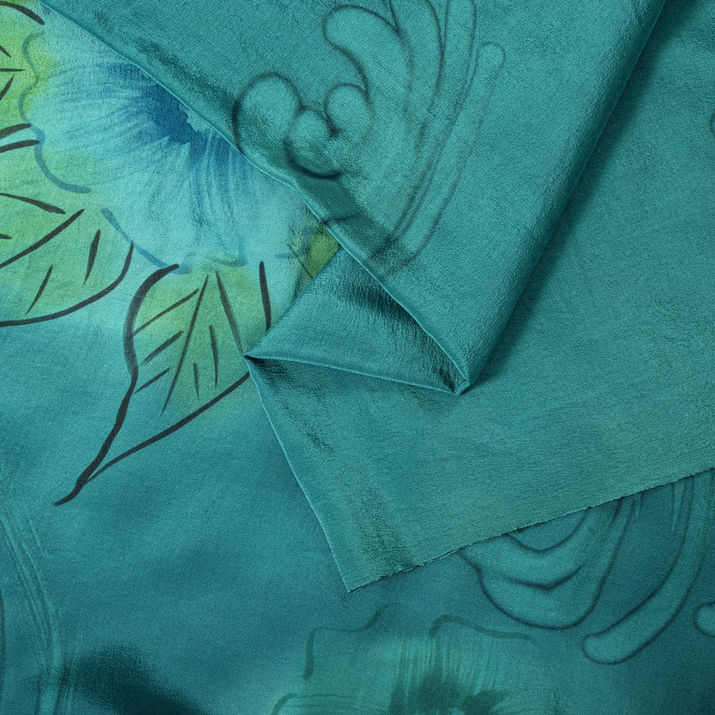 Sanskriti Vintage Saree Blue Pure Crepe Floral Digital Print Sari 5.5+Yd Fabric
