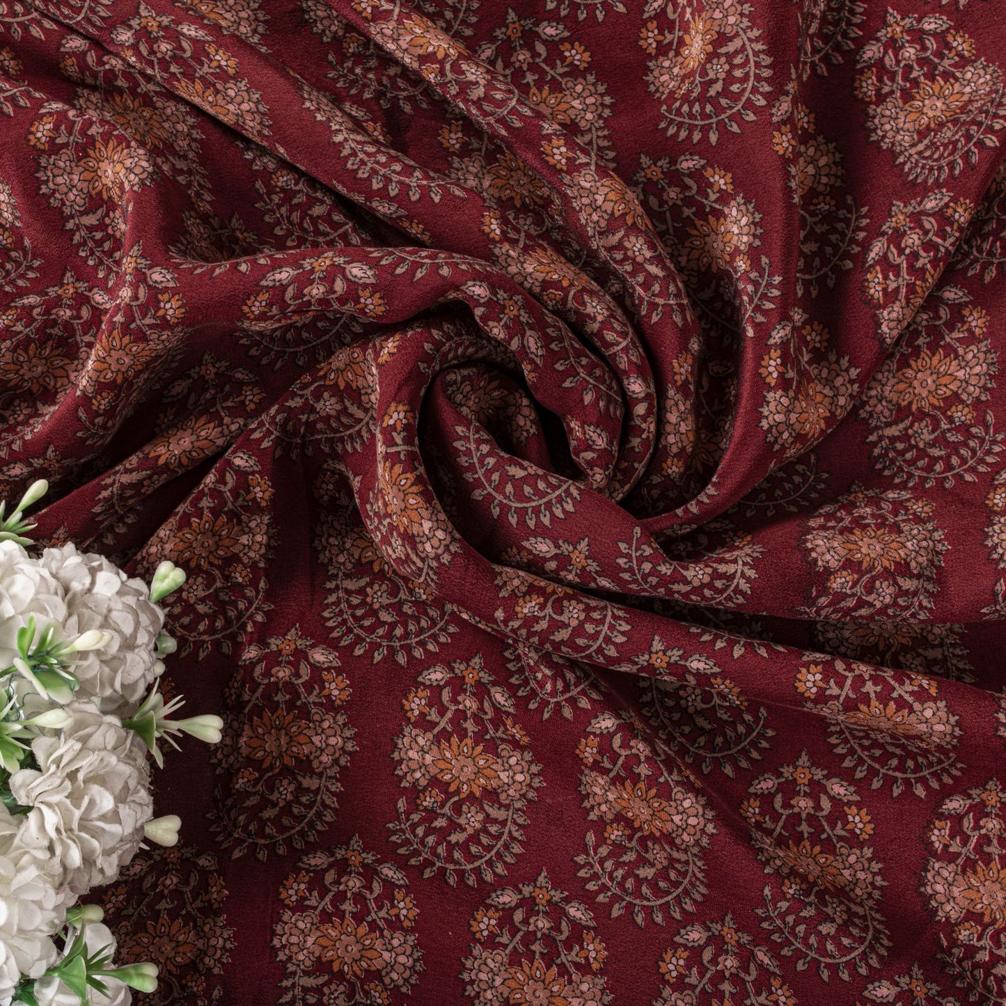 Sanskriti Vintage Saree Brown Pure Crepe Block Style Print Sari 5.5+Yd Fabric
