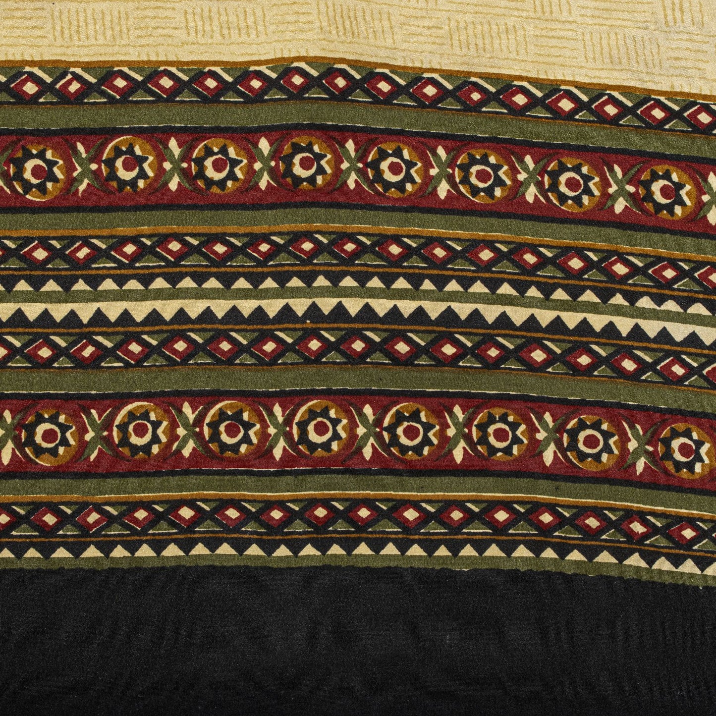 Sanskriti Vintage Saree Cream Pure Crepe Sanganeri Block Print Sari 5.5Yd Fabric