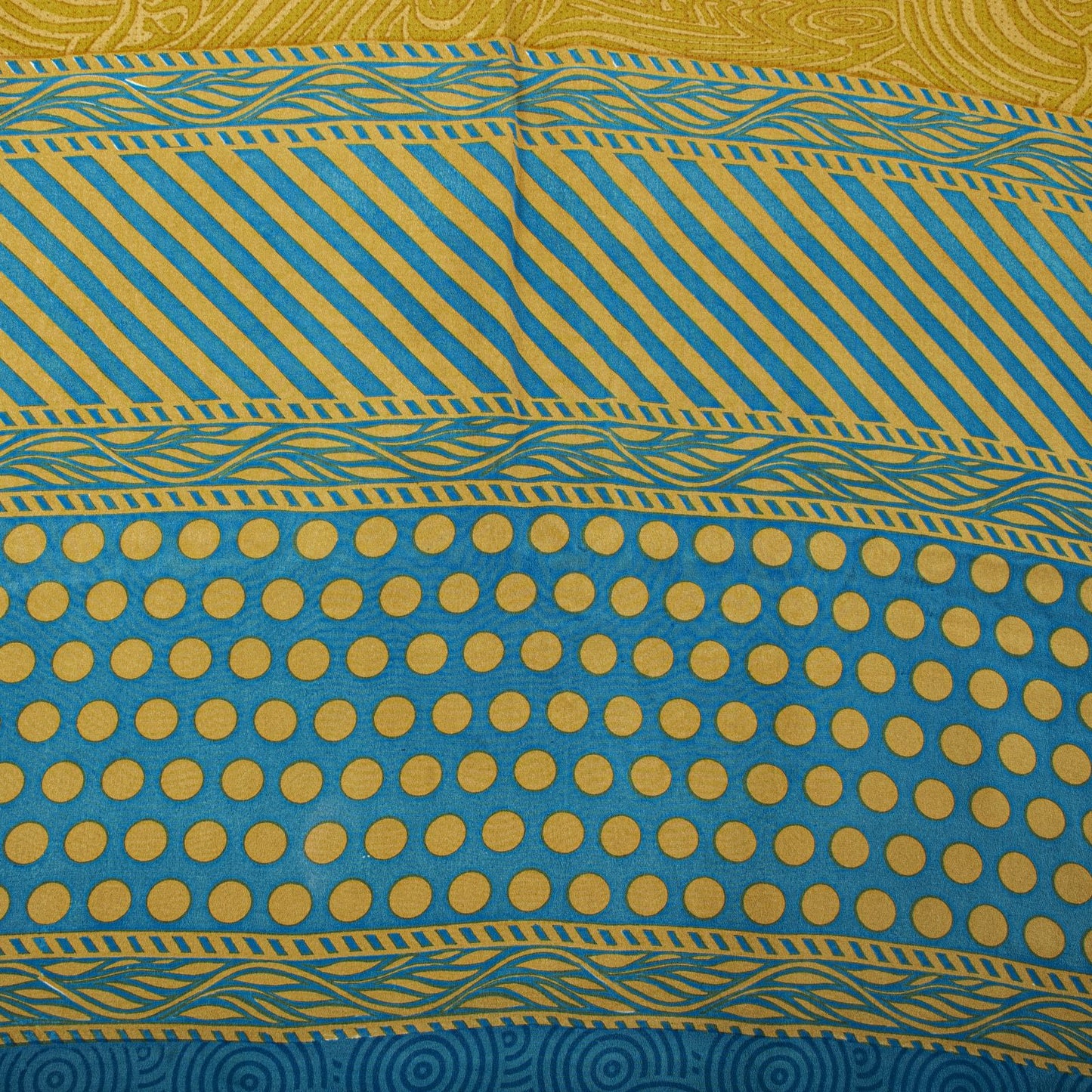 Sanskriti Vintage Saree YellowPure Crepe Abstract Print Sari 5Yard Craft Fabric