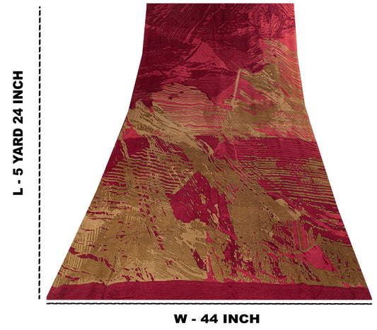Sanskriti Vintage Saree Maroon Pure Crepe Abstract Printed Sari 5.5+Yard Fabric