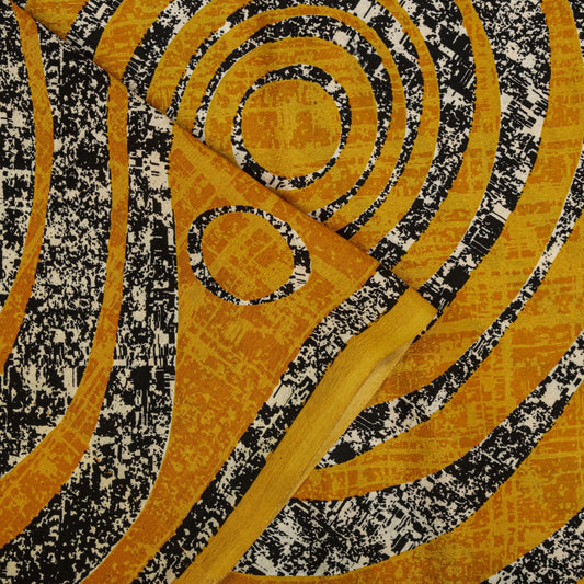 Sanskriti Vintage Saree Yellow Pure Crepe Geometric Print Sari 5.5+Yard Fabric