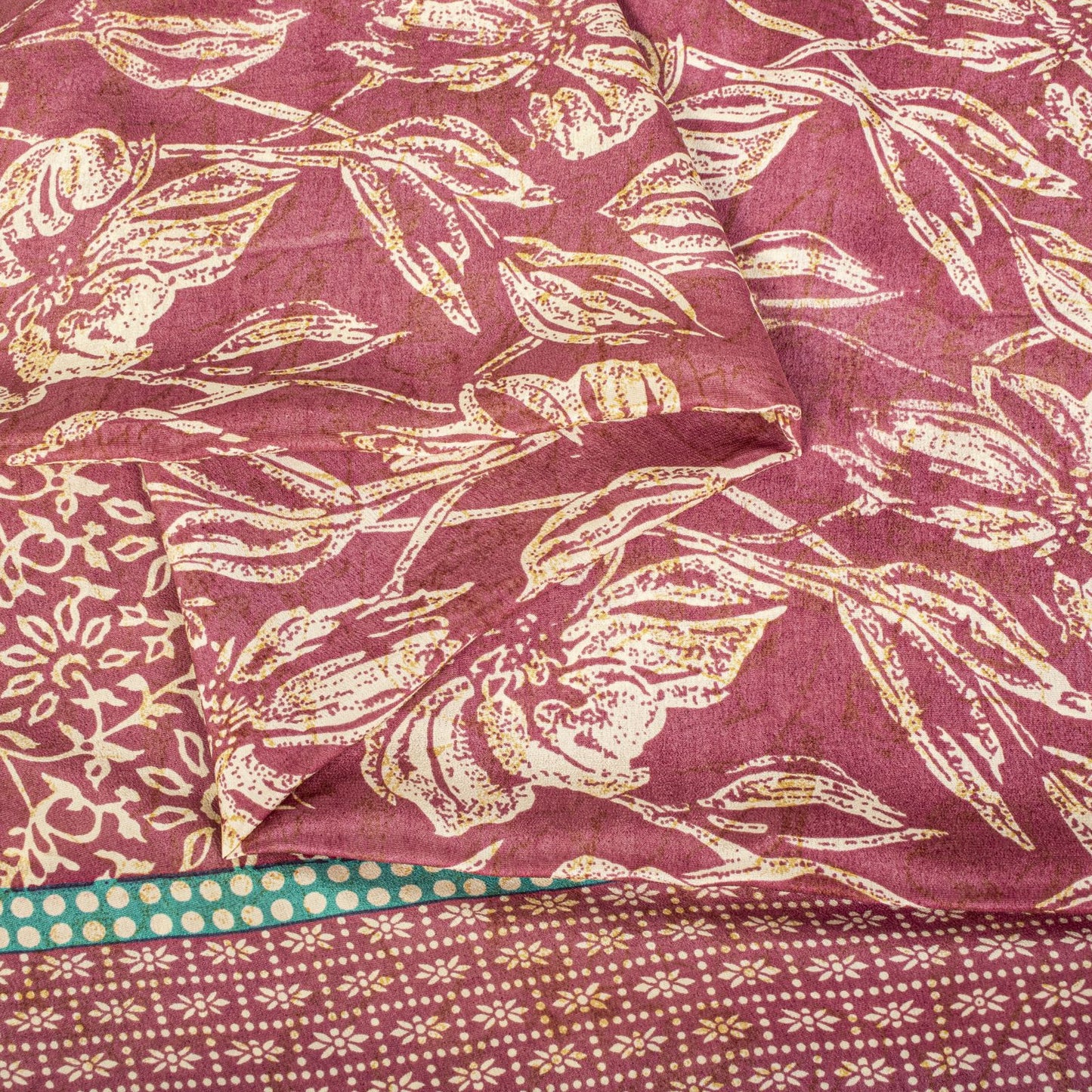 Sanskriti Vintage Saree Pink Blend Crepe Floral Print Sari 5.5+Yard Craft Fabric
