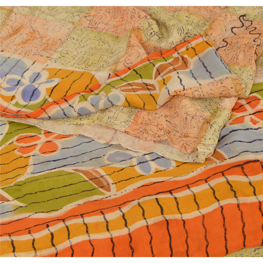 Sanskriti Vintage Sarees 100% Pure Crepe Silk Printed Sari Craft Decor Fabric