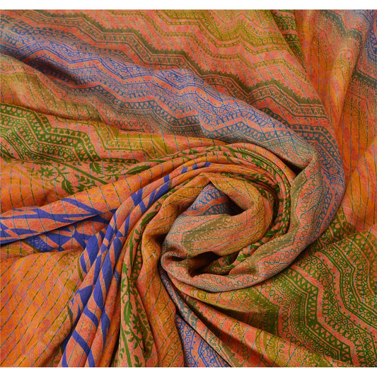Sanskriti Vintage Printed Sarees 100% Pure Crepe Silk Sari Craft Soft Sustainable Fabric