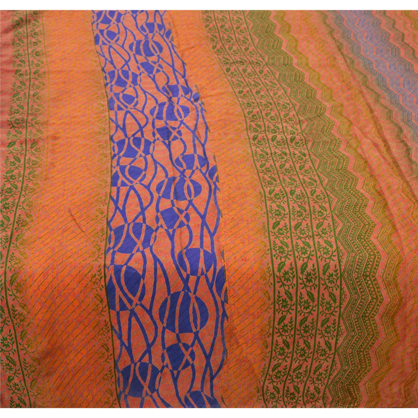 Sanskriti Vintage Printed Sarees 100% Pure Crepe Silk Sari Craft Soft Sustainable Fabric