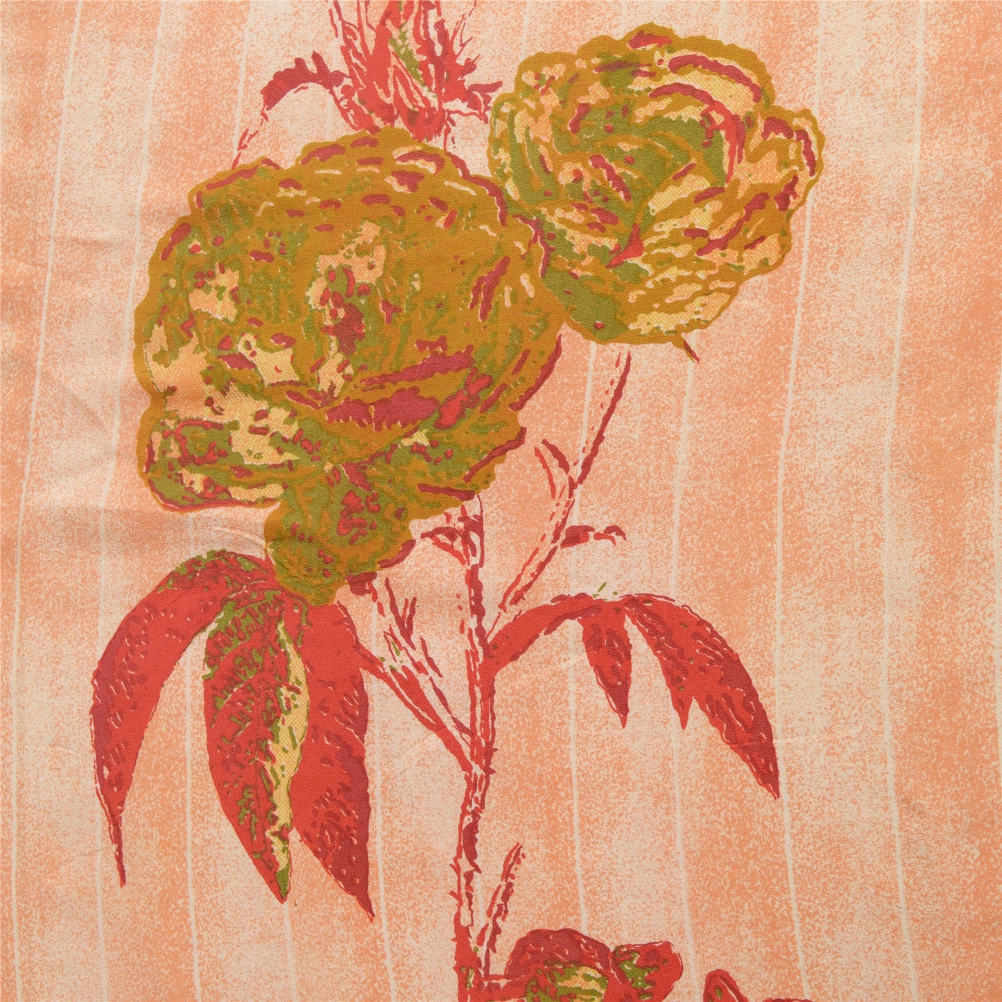 Sanskriti vintage Sarees Indian Peach Printed Pure Crepe Silk Sari Craft Sustainable Fabric