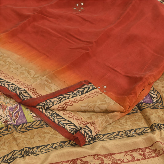 Sanskriti Vintage Brown Sarees Pure Crepe Silk Printed Sari Craft Soft Sustainable Fabric