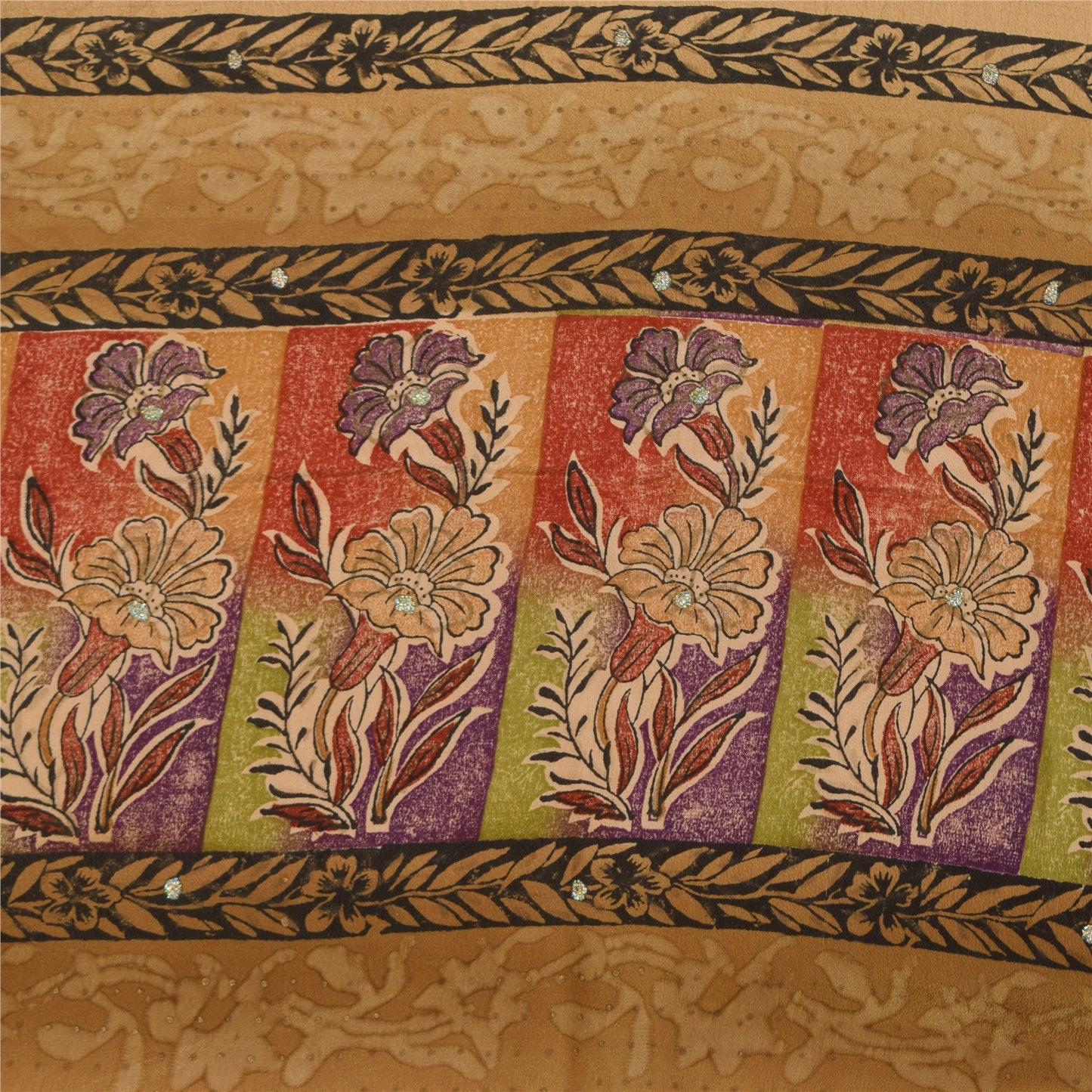 Sanskriti Vintage Brown Sarees Pure Crepe Silk Printed Sari Craft Soft Sustainable Fabric