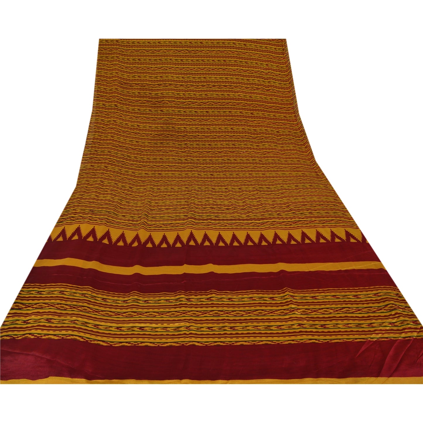 Sanskriti Vintage Indian Printed Sarees 100% Pure Crepe Silk Craft Fabric Sari