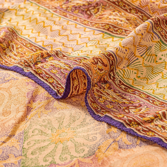 Sanskriti Vintage Saree 100% Pure Crepe Silk Printed Sustainable Fabric 5 Yard Craft Sari