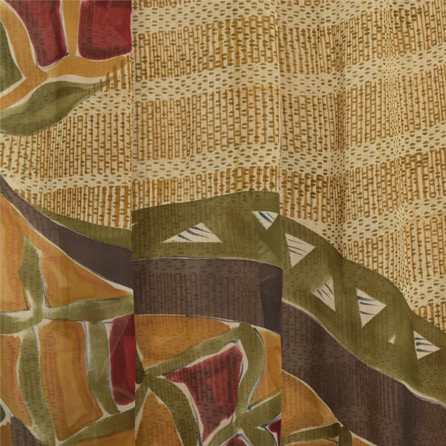 Sanskriti Vintage Beige Sarees Ren Georgette Silke Trykt Sari Håndværk Bæredygtigt Stoff