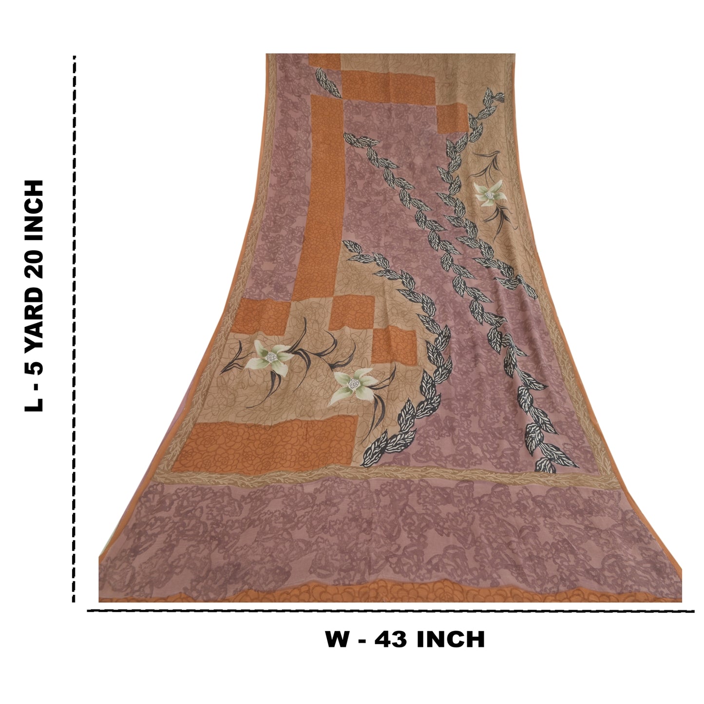 Sanskriti Vintage Dusty Pink Print Sarier Ren Georgette Silke Sari Håndværksmæssigt Bæredygtigt Stoff