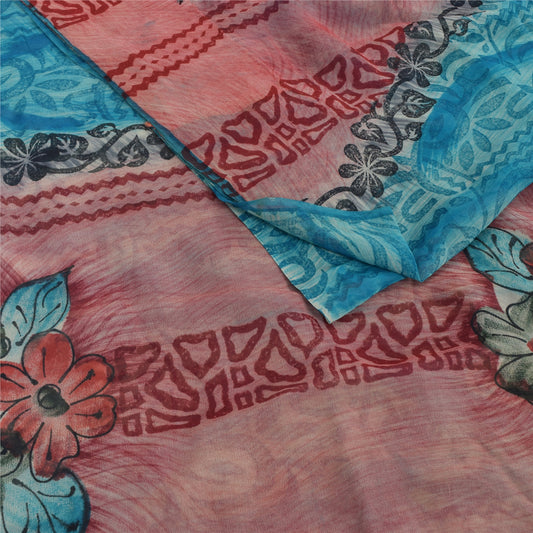 Sanskriti Vintage Blue Sarees Pure Georgette Silk Printed Sari Craft Sustainable Fabric