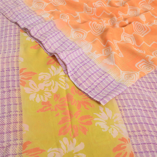 Sanskriti Vintage Orange & Purple Sarees Pure Georgette Print Sari Craft Fabric
