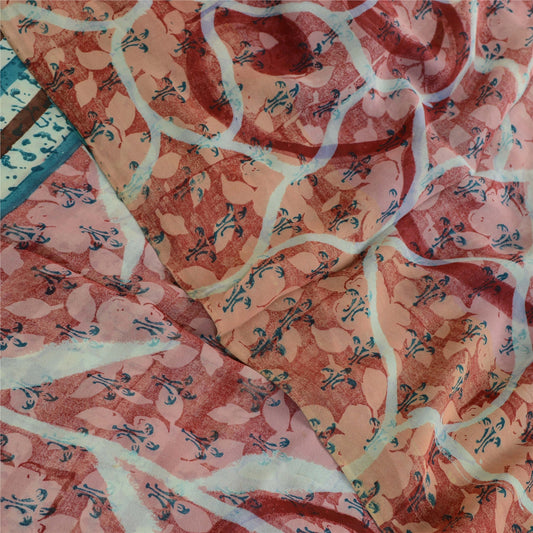 Sanskriti Vintage Blue Sarees Pure Georgette Silk Printed Sari 5yd Craft Sustainable Fabric