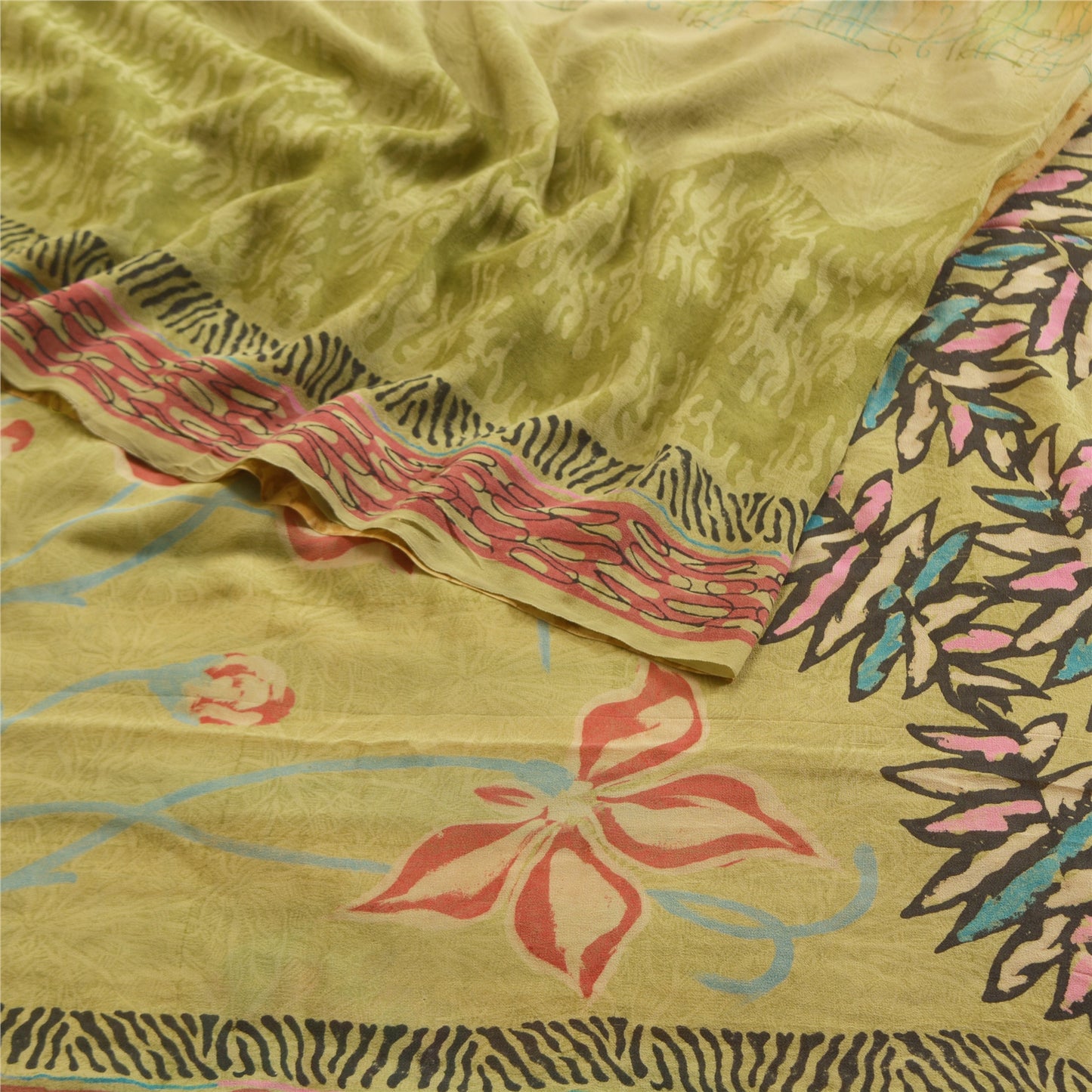 Sanskriti Vintage Multi Sarees Pure Georgette Silk Print Sari 5yd Craft Sustainable Fabric