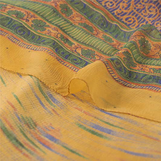 Sanskriti Vintage Orange Pure Chiffon Silk Sarees Print Sari Mukesh Craft Sustainable Fabric