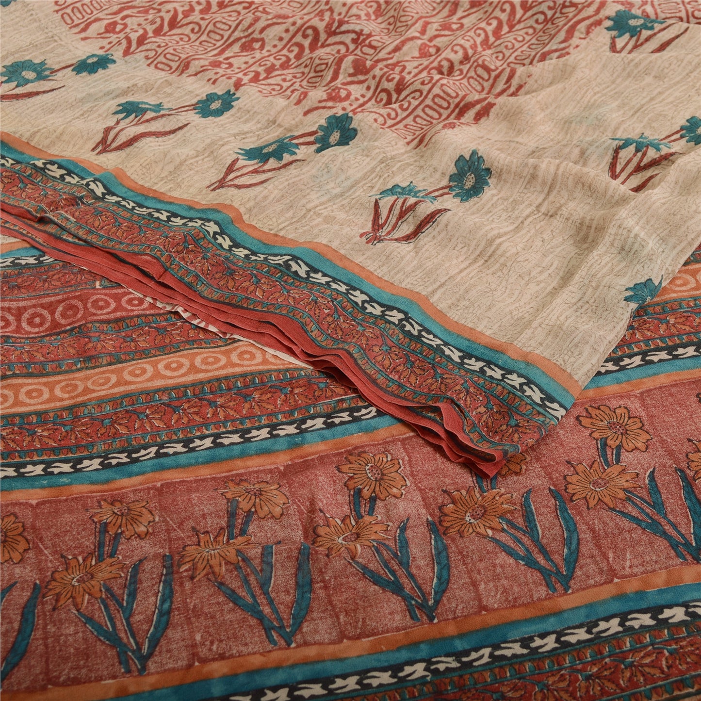Sanskriti Vintage Dusty Red Pure Georgette Silke Sarier Trykt Sari Håndværk Bæredygtigt Stoff