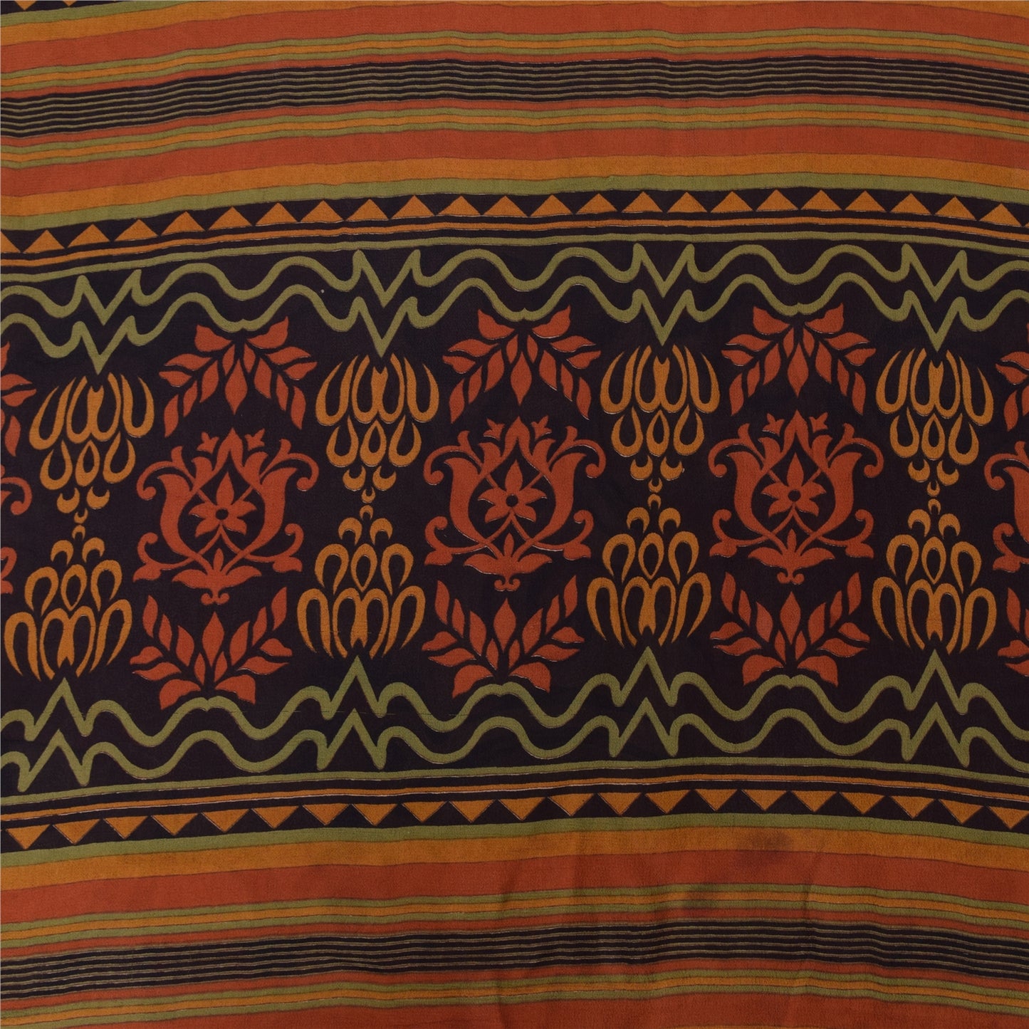 Sanskriti Vintage 100% Pure Georgette Silk Orange Printed Sarees 5 Yd Craft Fabric Recycled For Quilting Felting, Home Decor