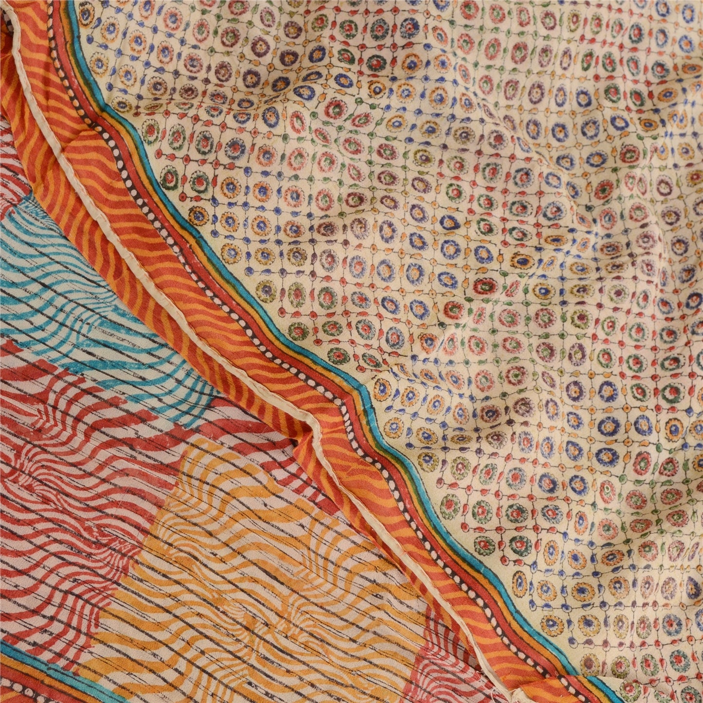 Sanskriti Vintage Multi Sarees Printed Pure Georgette Silk Sari 5yd Craft Sustainable Fabric