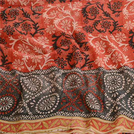 Sanskriti Vintage Red Sarees Printed Pure Georgette Silk Sari 6yd Sewing Fabric