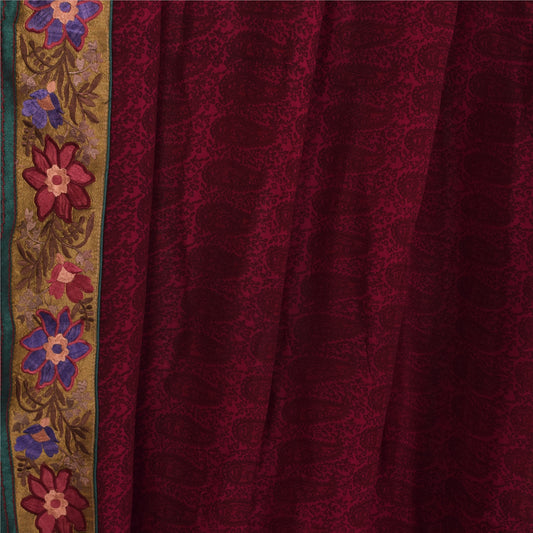 Sanskriti Vintage Dark Pink Sarees Print Patch Work Pure Georgette Sari Fabric
