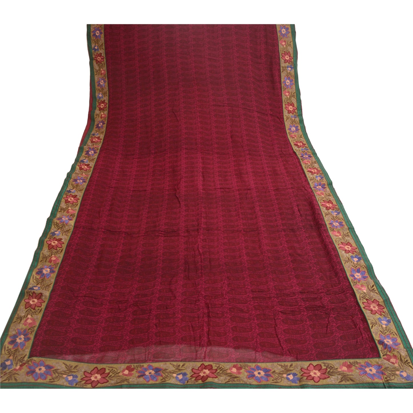 Sanskriti Vintage Dark Pink Sarees Print Patch Work Pure Georgette Sari Fabric