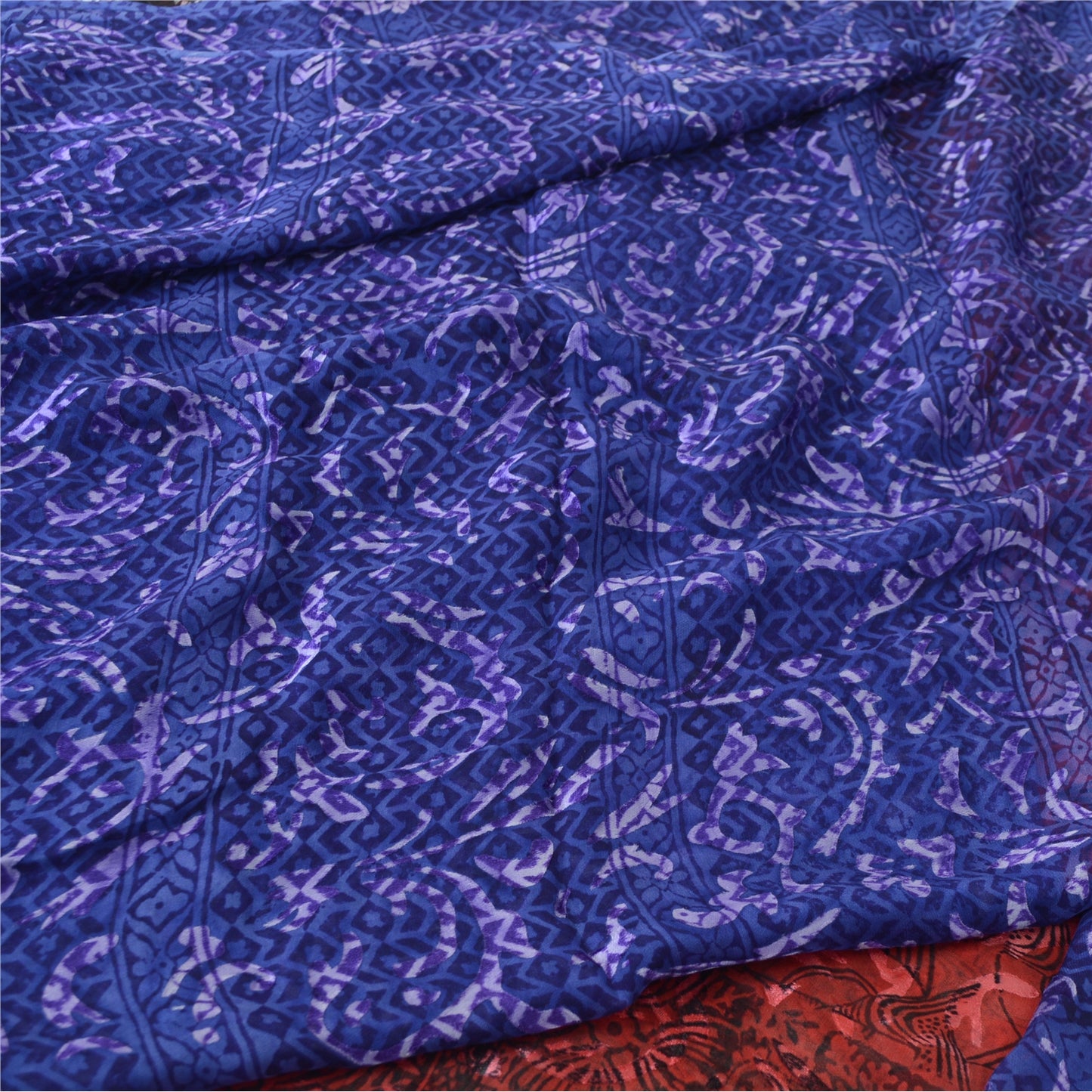 Sanskriti Vintage Red & Blue Sarees Print Pure Georgette Silk Sari Craft Fabric