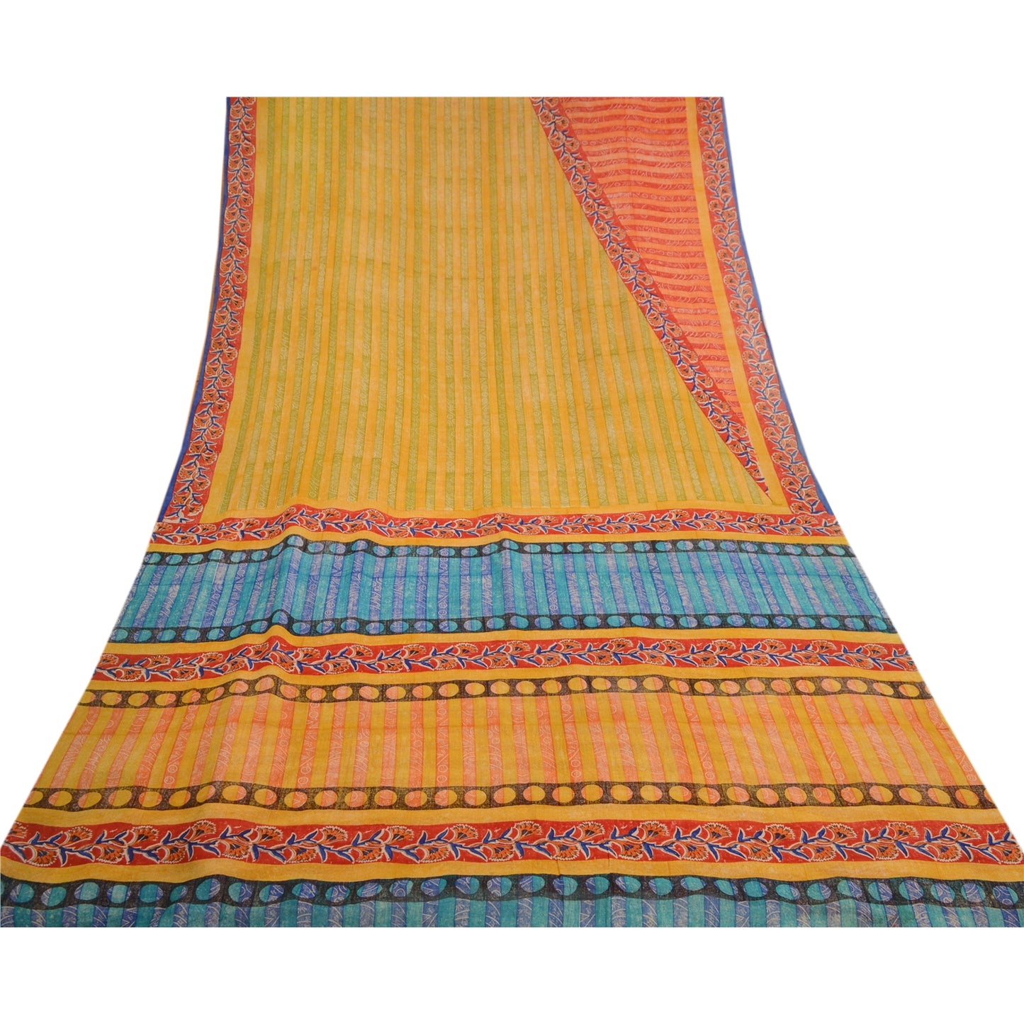 Sanskriti Vintage Green & Red Print Sarees Pure Georgette Silk Sari Craft Fabric