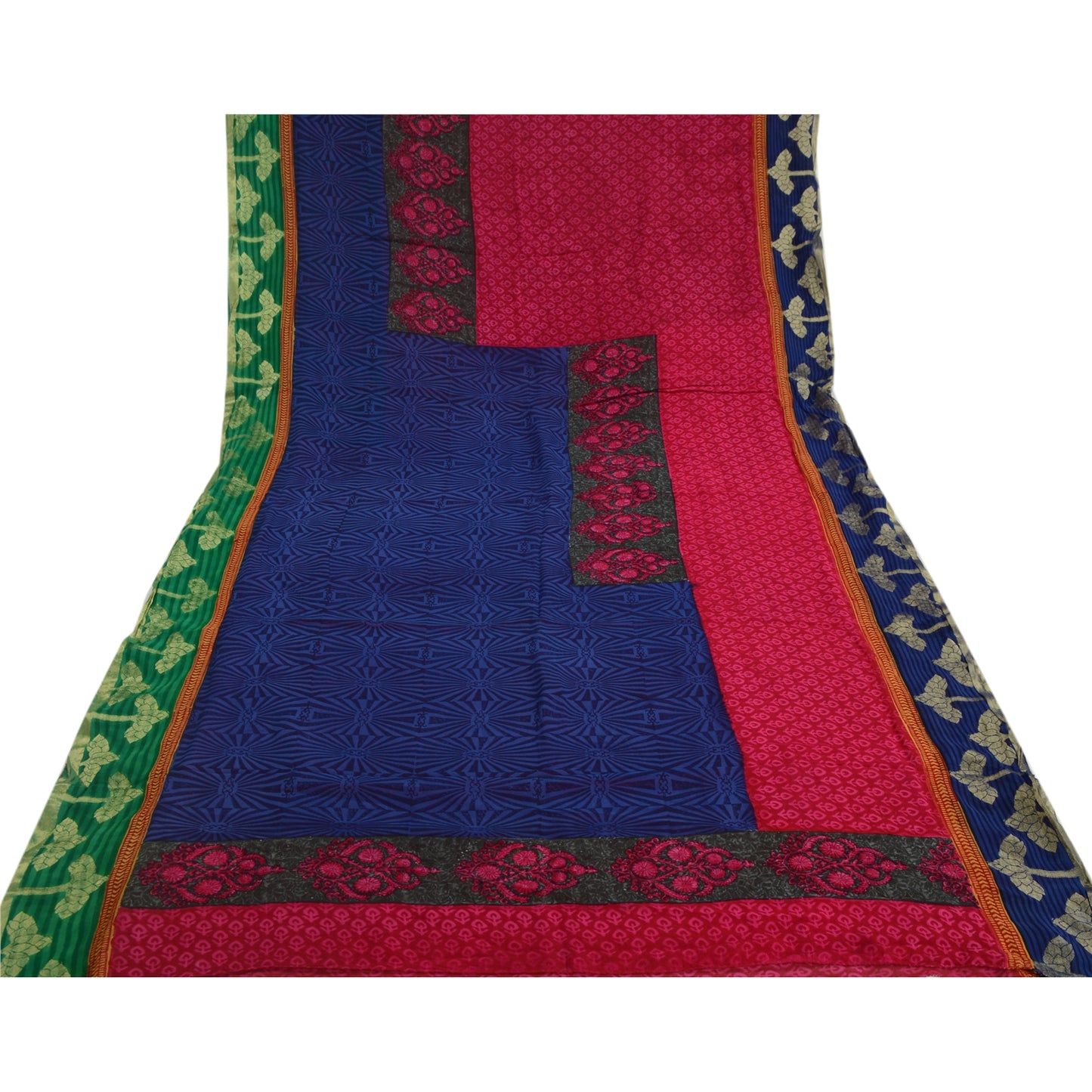 Sanskriti Vintage Hot Pink Woven Print Sarees Blend Georgette Sari Craft Fabric