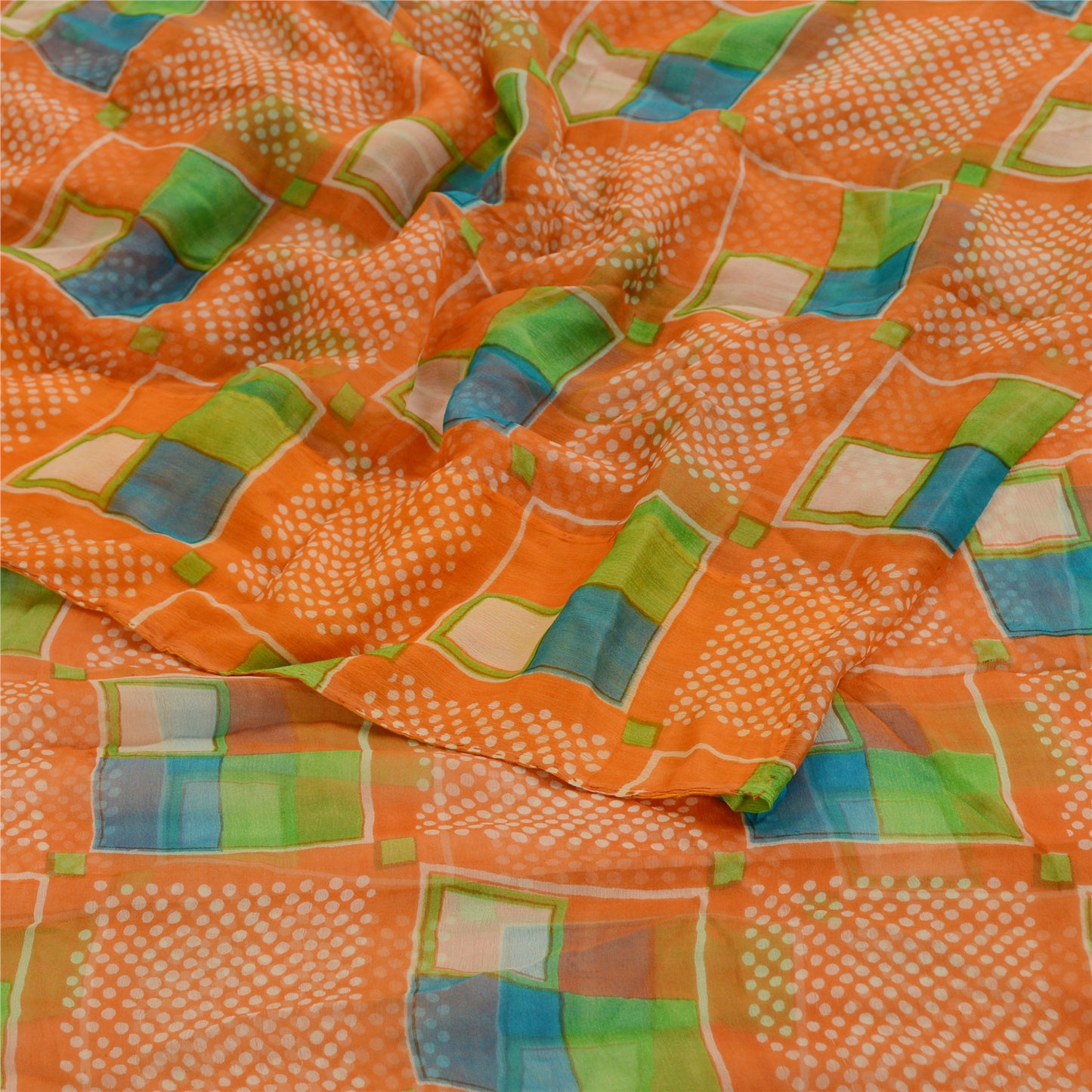 Sanskriti Vintage Orange Sarees Pure Georgette Silk Sari Printed Craft Sustainable Fabric