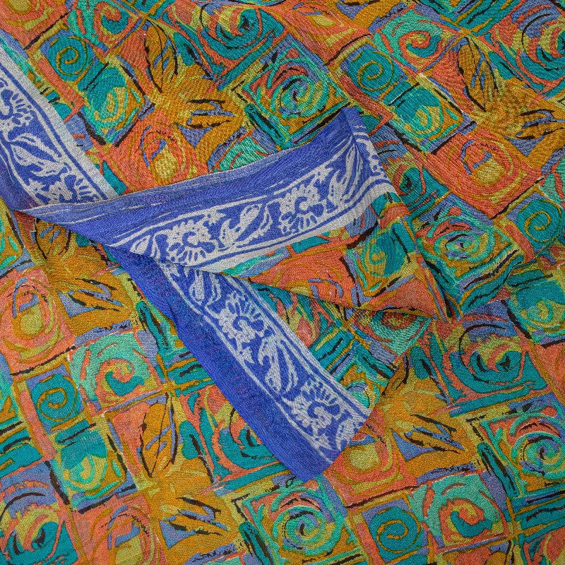 Sanskriti Vintage Multi Sarees Pure Georgette Silk Sari Printed 5yd Craft Sustainable Fabric