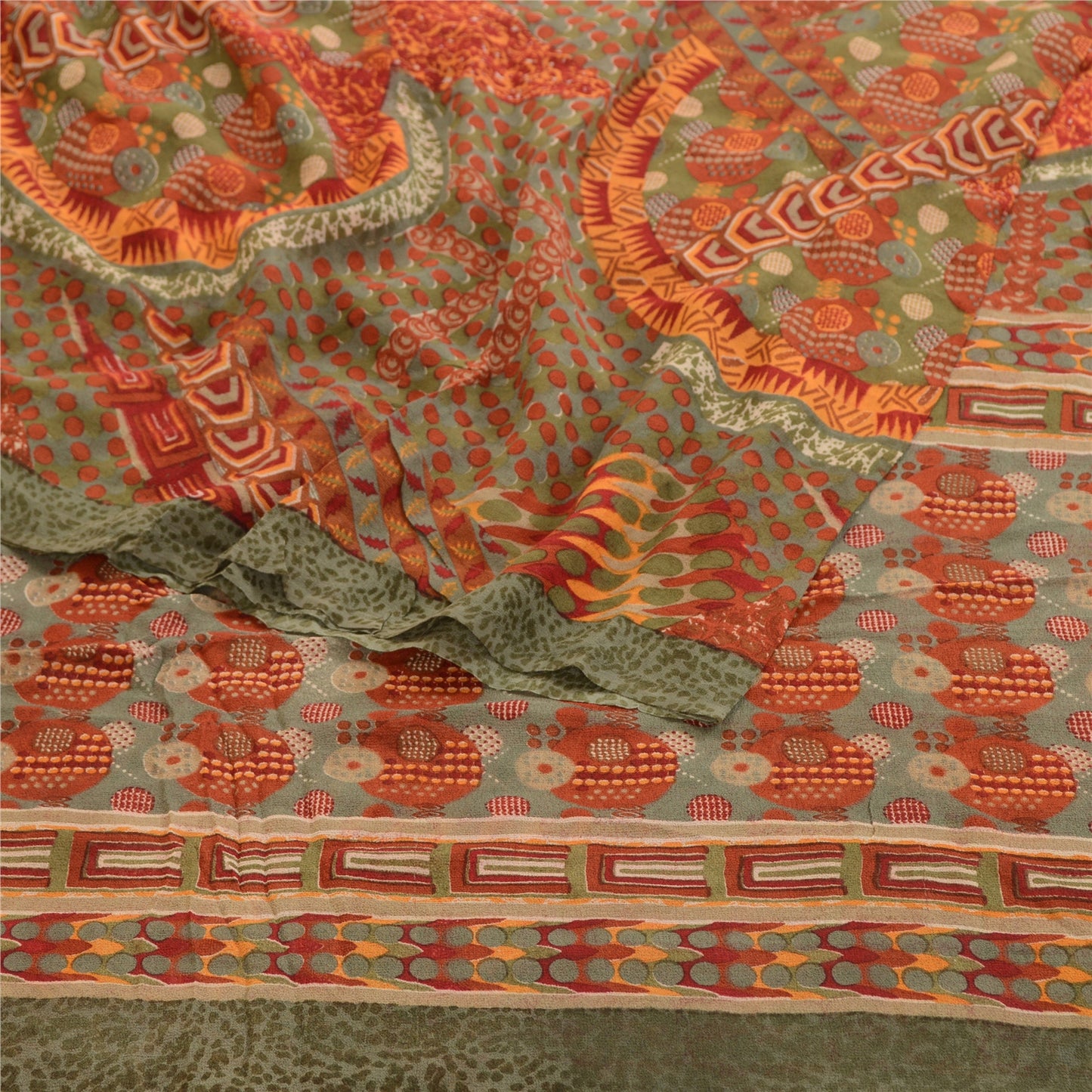 Sanskriti Vintage Red Sarees Pure Georgette Silk Sari Printed 5yd Craft Sustainable Fabric