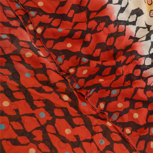Sanskriti Vintage Red Sarees Pure Georgette Silk Sari Printed 5yd Craft Sustainable Fabric