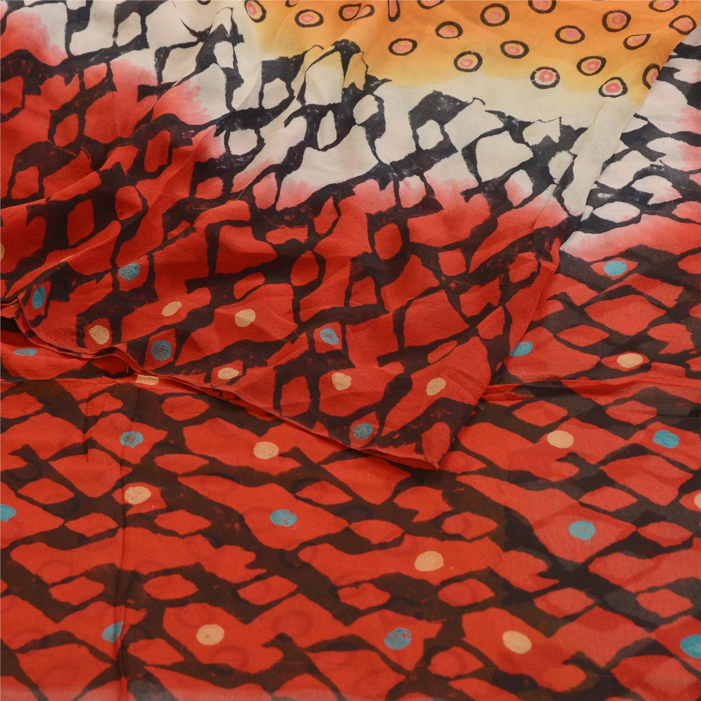 Sanskriti Vintage Red Sarees Pure Georgette Silk Sari Printed 5yd Craft Sustainable Fabric