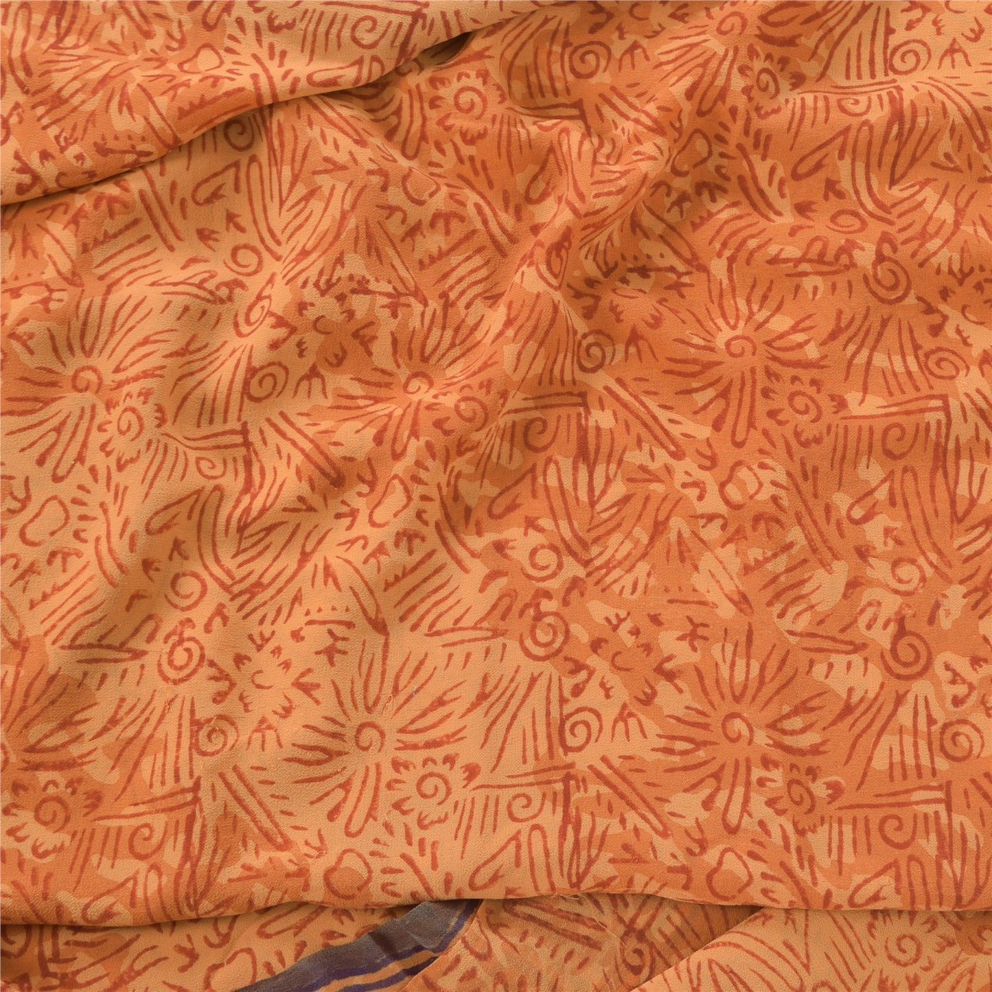 Sanskriti Vintage Orange Sarees Pure Georgette Silk Print Sari 5yd Craft Fabric
